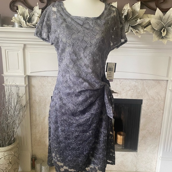 Macy’s Robbie Bee Glitter Lace Sheathe Dress, Size Small - Picture 2 of 11